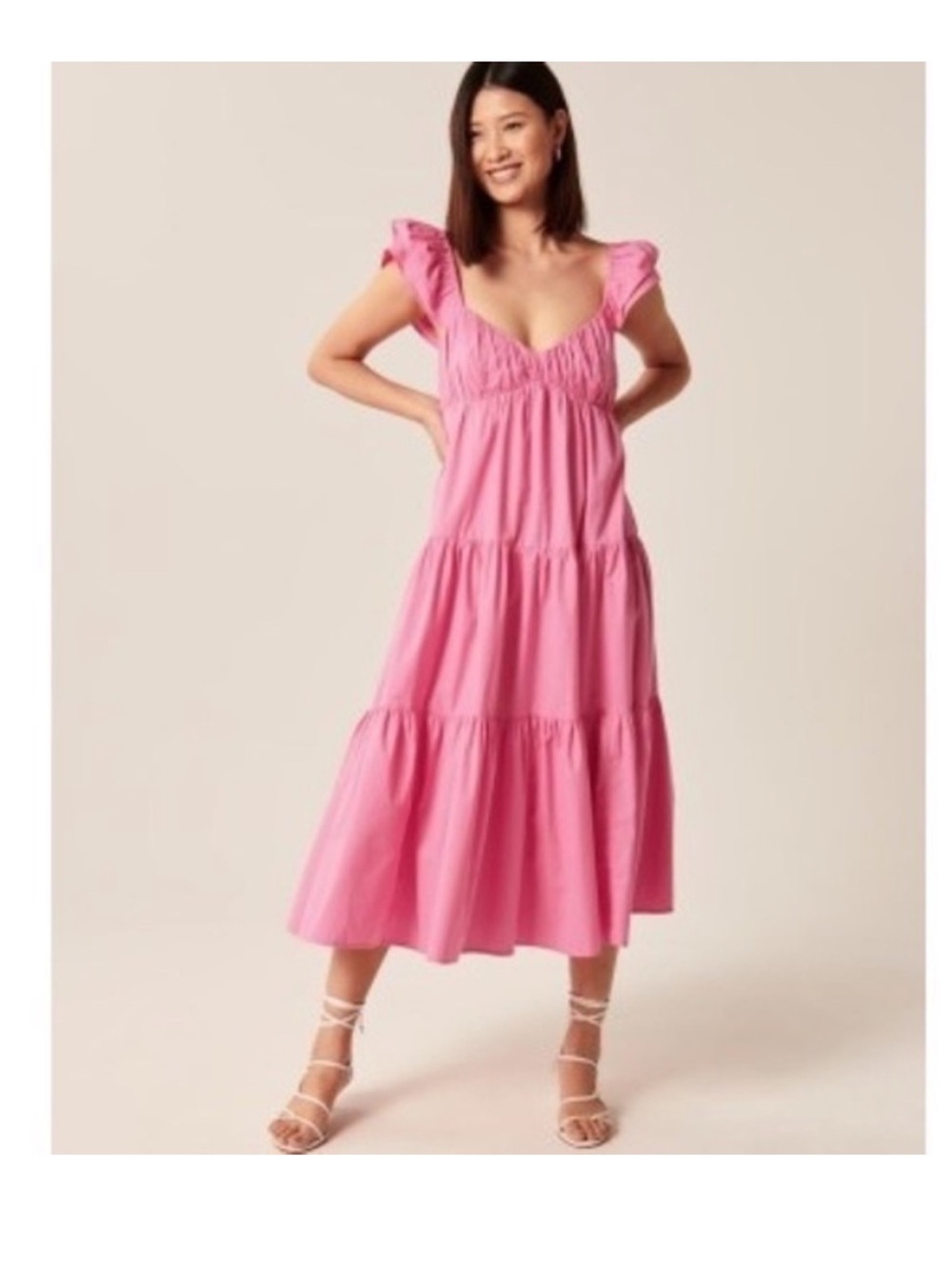 Abercrombie & Fitch hot pink poplin ruffle hem midi maxi midaxi dress XS